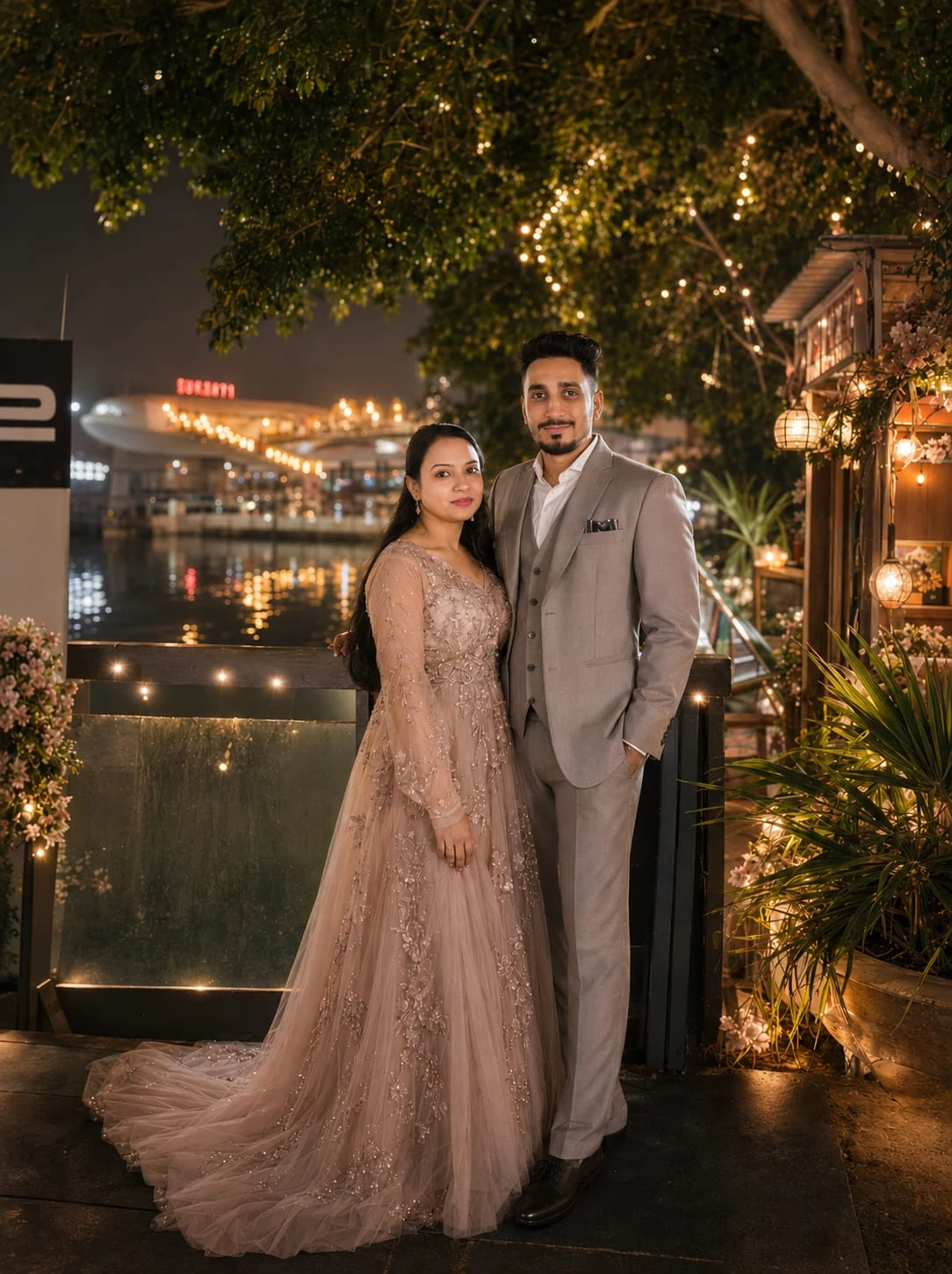 Madhu and Parichay under warm evening lights