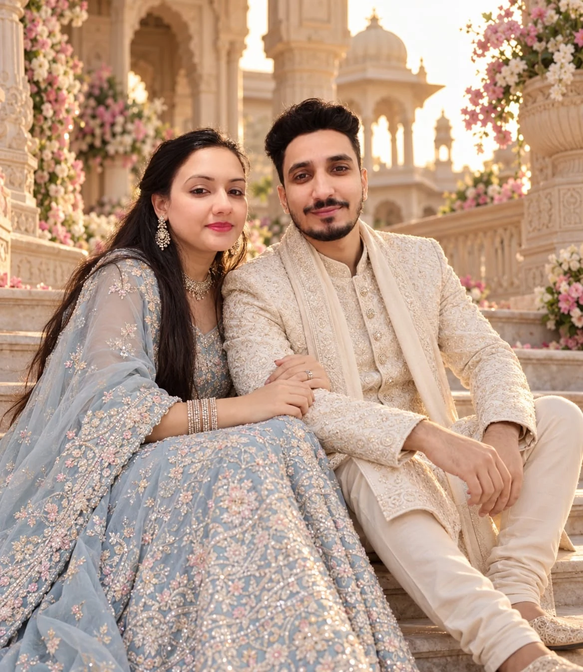 Madhu and Parichay together in the palace courtyard
